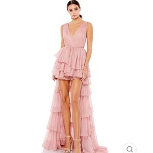 Mac Duggal 55320 High Low Tiered Ruffle Gown Size 6 NWT Rose Pink $398